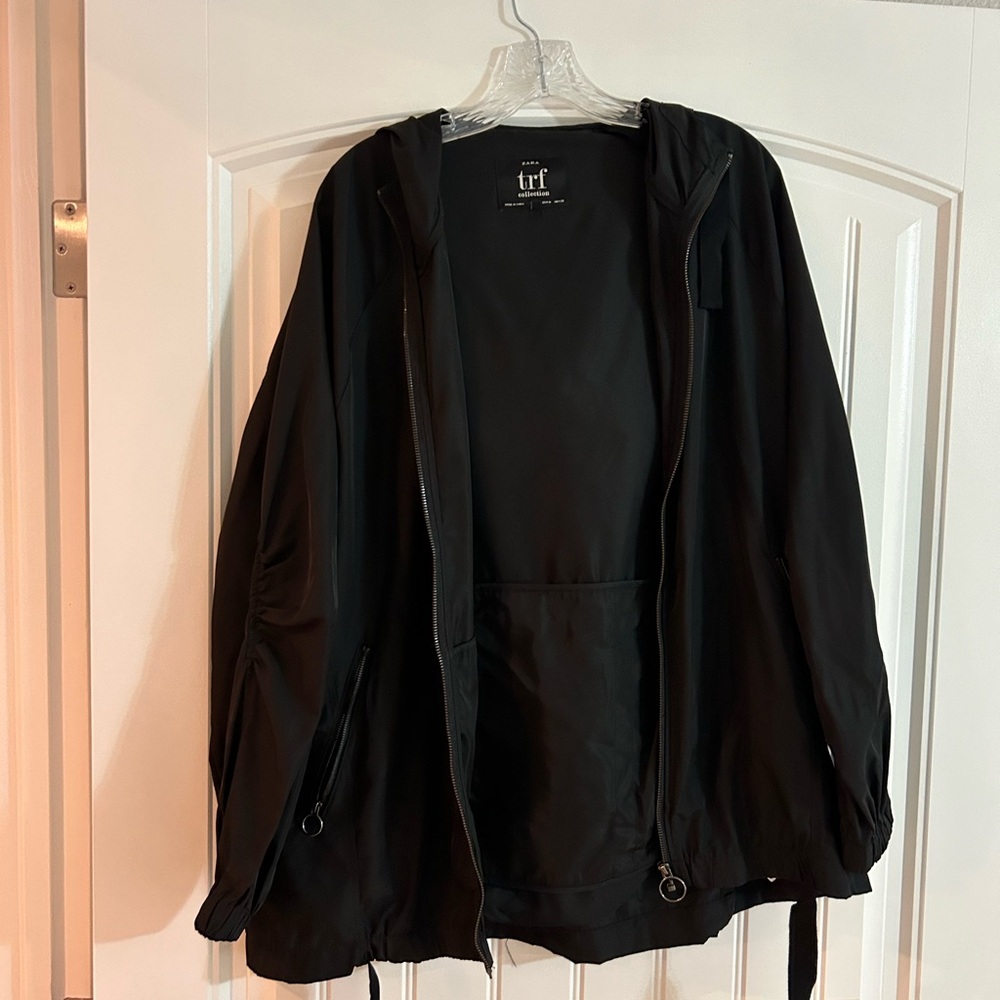 Zara TRF black nylon zip up hoodie